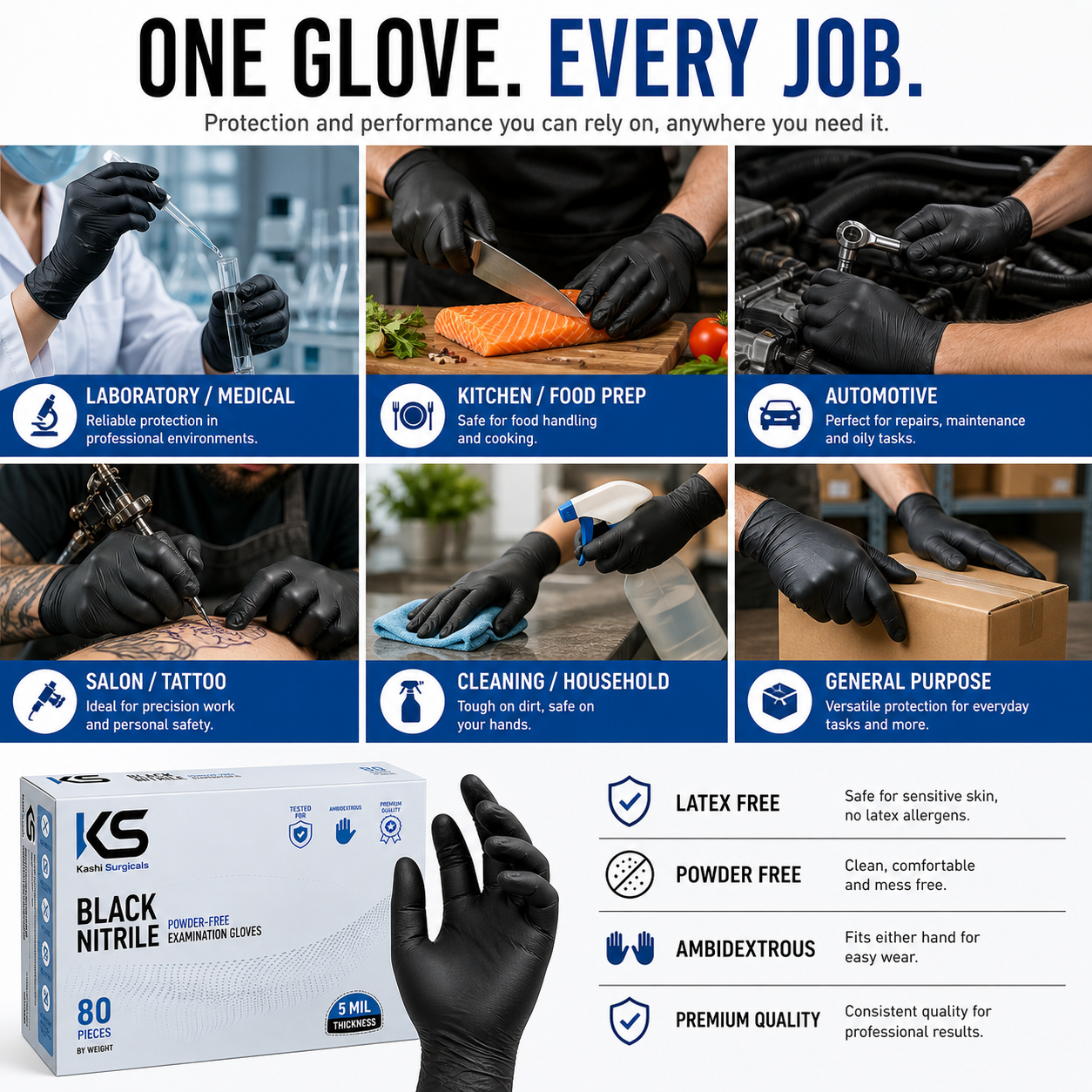 Black Nitrile Powder Free Gloves – Pack of 80