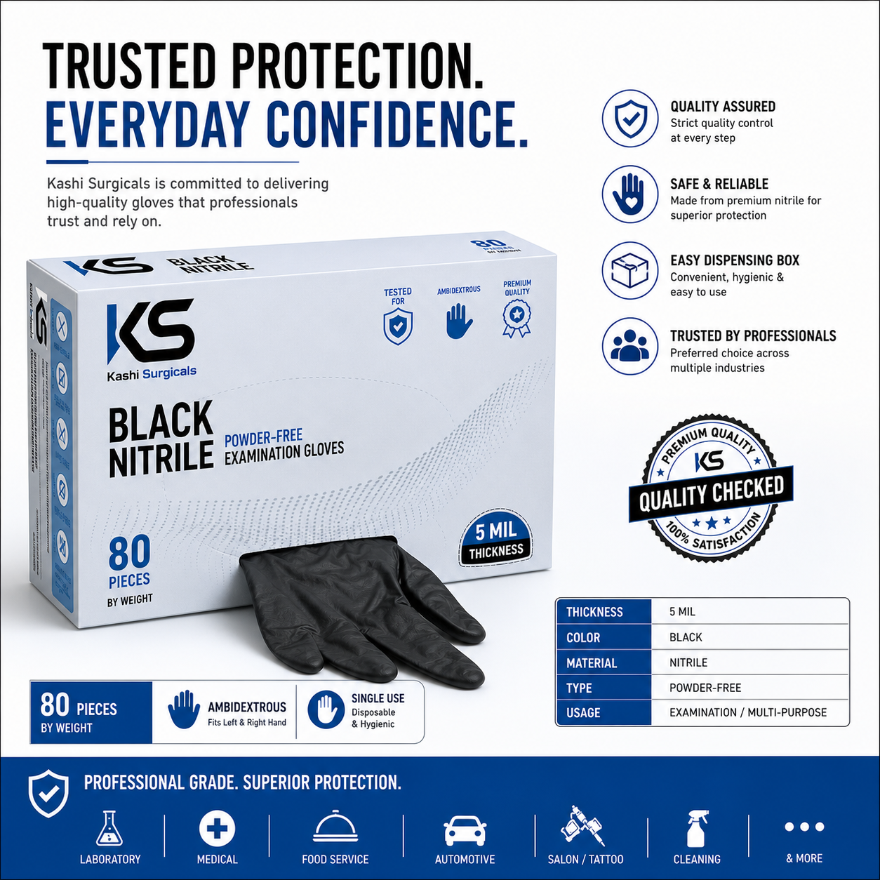 Black Nitrile Powder Free Gloves – Pack of 80