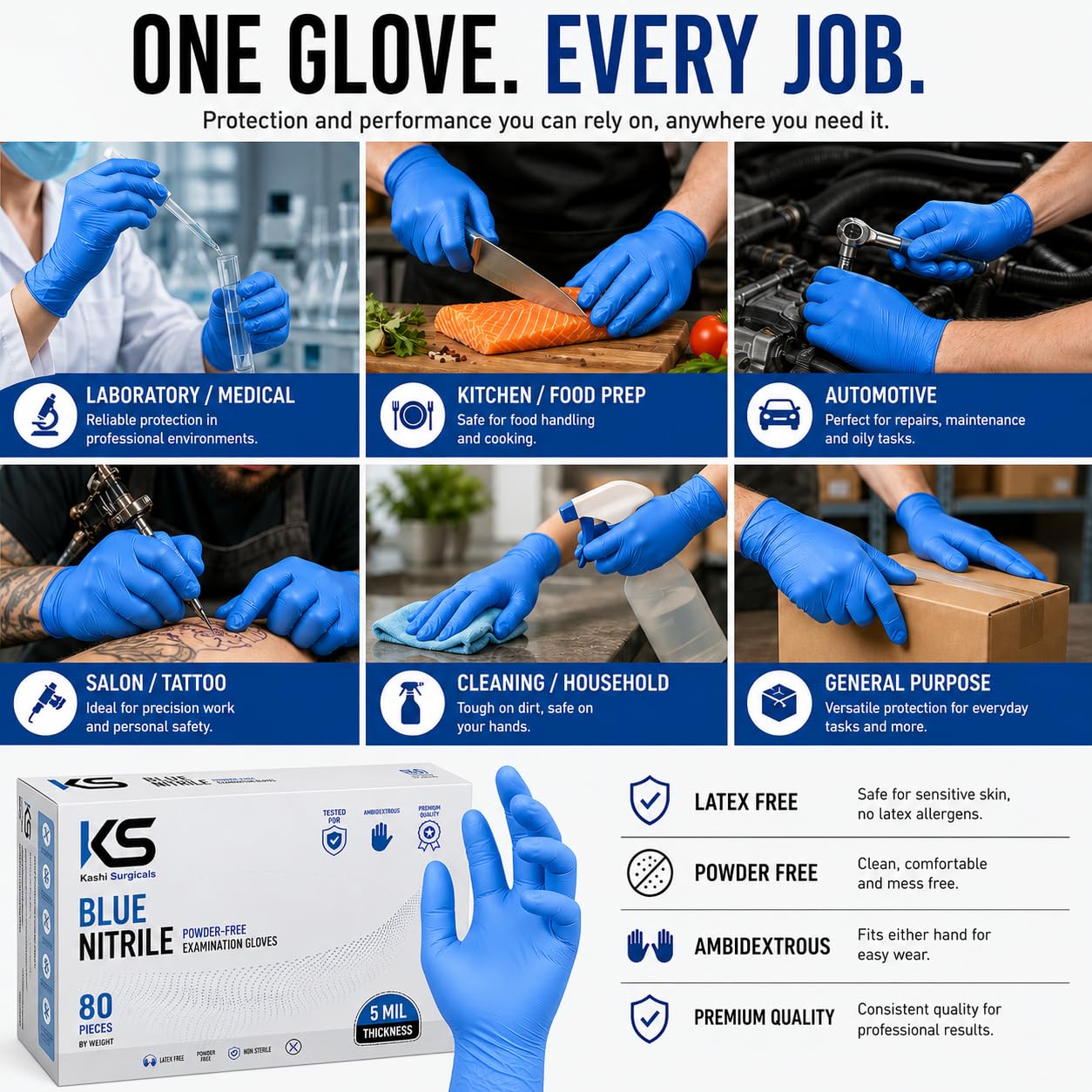 Blue Nitrile Powder Free Gloves – Bulk Pack of 50 Boxes (4000 Gloves)