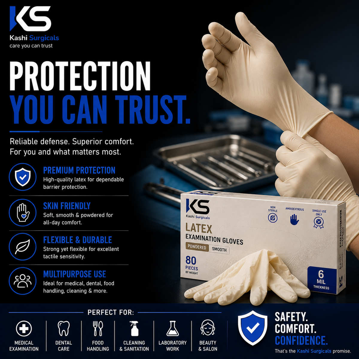 Kashi Surgicals Latex Powdered Gloves – Bulk Pack of 40 Boxes (3200 Gloves)