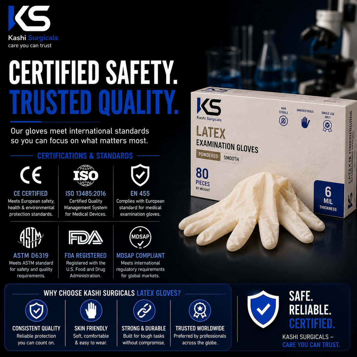 Kashi Surgicals Latex Powdered Gloves – Bulk Pack of 40 Boxes (3200 Gloves)