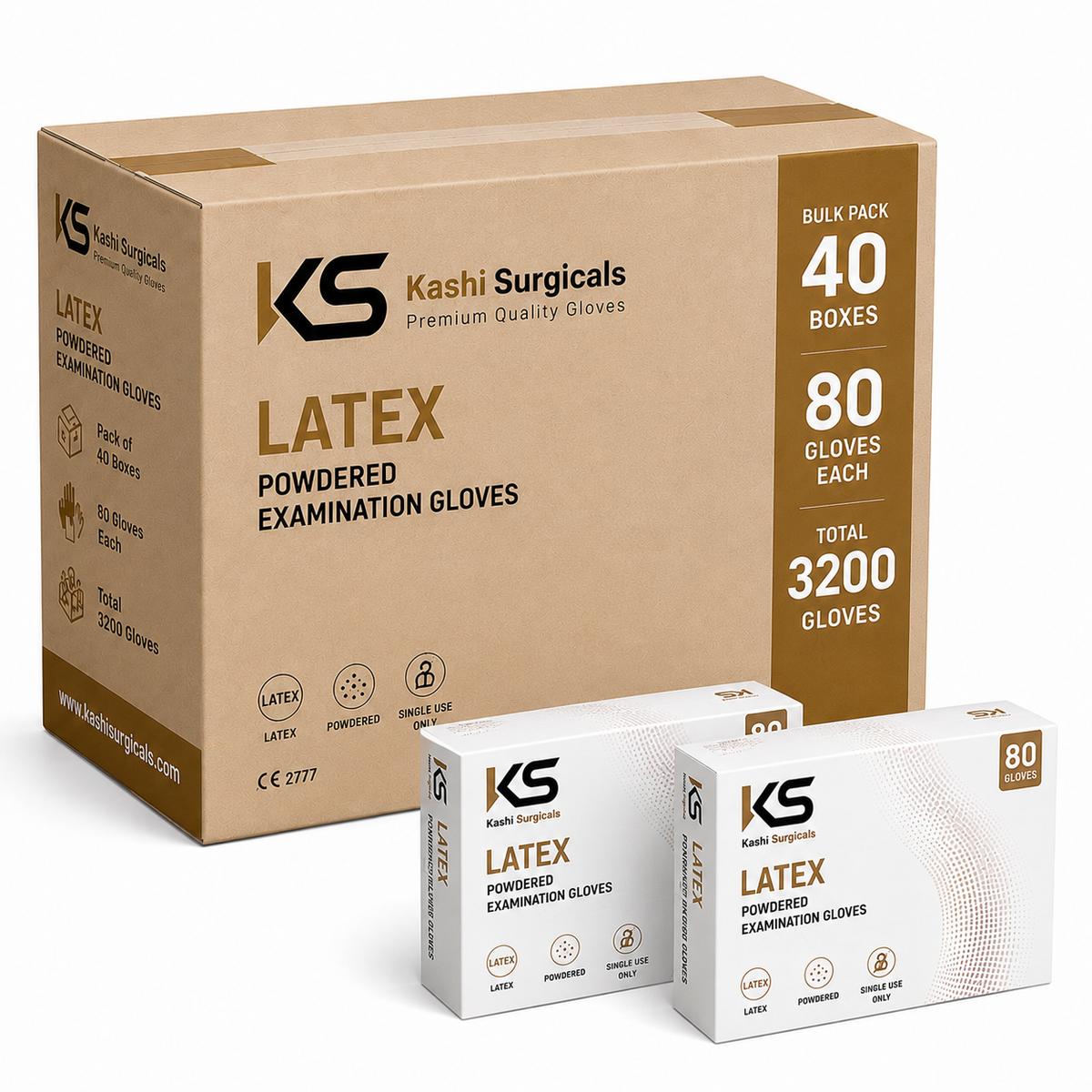Kashi Surgicals Latex Powdered Gloves – Bulk Pack of 40 Boxes (3200 Gloves)