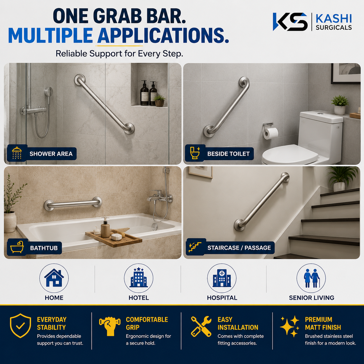 Bathroom Grab Bar – Stainless Steel